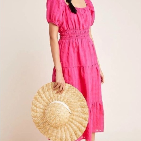 NWOT Anthropologie Francesca Tiered Midi Dress Size Medium Petite. Hot pink - Picture 1 of 14